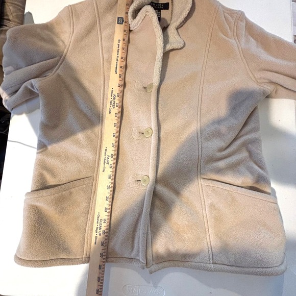 New York Company Beige Fleece Sherpa Lined Button Front Blazer Jacket Women M - Picture 7 of 10